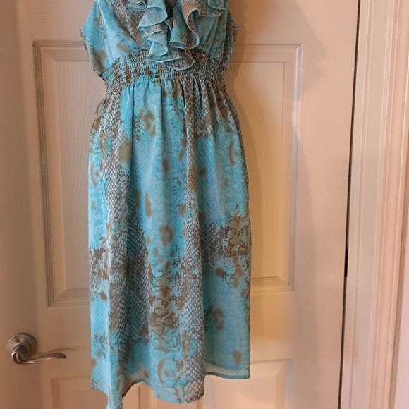 Beautiful Teal and Snake Print Sun Dress - Picture 2 of 4